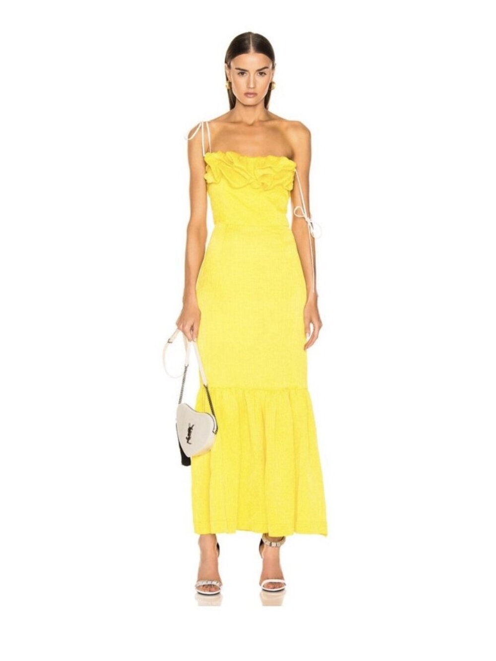 Hellessy Rosie Dress Daffodil 2 Yellow Linen Silk Ruffled Gem Full Length $1190